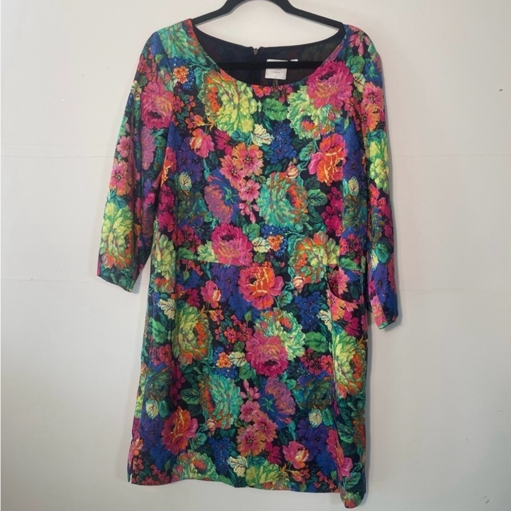 HD in Paris Multicolored Floral Sheath Dress with 3/4 Sleeves and Pockets
